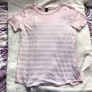 J. Crew Linen Light Pink and White Striped T-Shirt